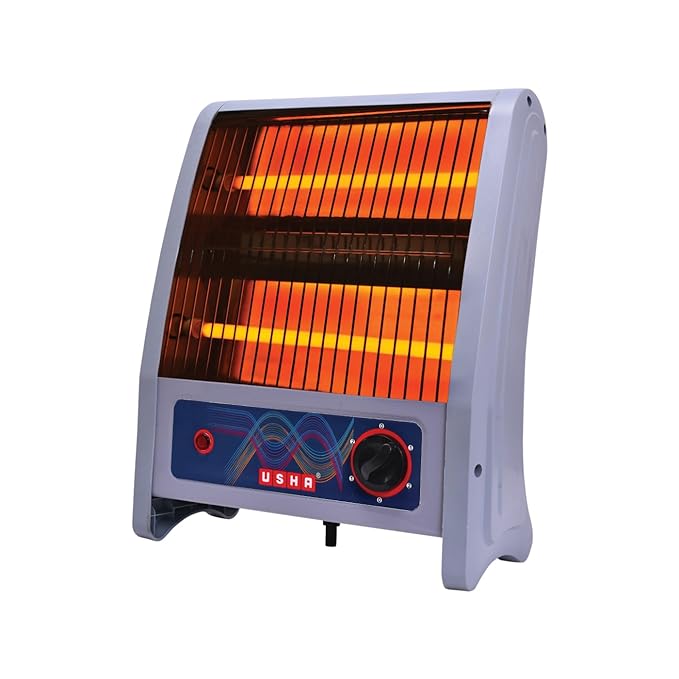 Usha 2 Rod Quartz Heater | 800Watt with Low Power Consumption | Cool Touch Body | Tip Over Protection | 1 Year Warranty | (4302, Grey)
