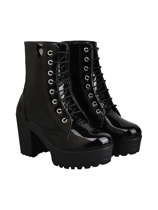 Shoetopia Women & Girls Lace Up Block Heeled Western Boots