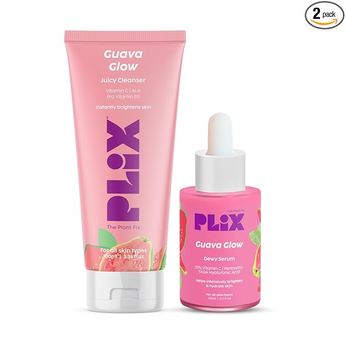 PLIX - THE PLANT FIX Vitamin C Guava Combo, Juicy Cleanser 100ml and Face Serum 20 ml For Skin Brightening, With Pro Vitamin B5 For Moisturization & Alpha Lipoic Acid, Pentavitin Skincare Regime